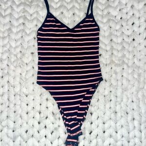 H&M Navy and Red Striped Bodysuit